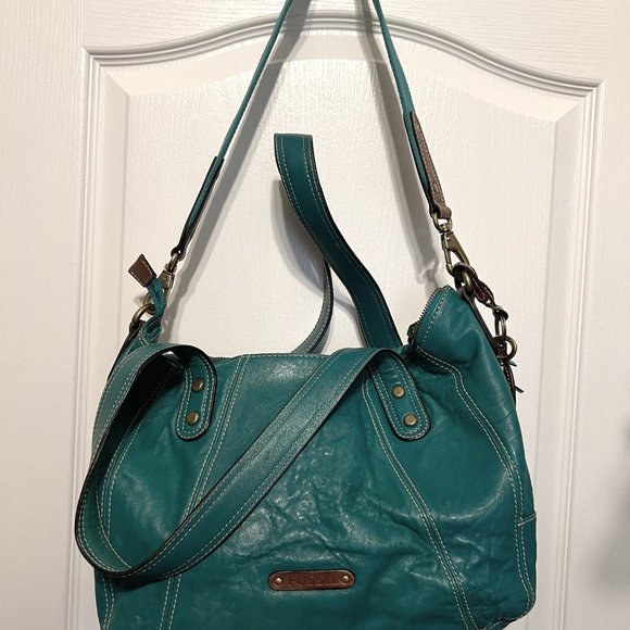 Fossil-Shoulder/Tote Leather Purse-Turquoise/Aqua Greenish Blue-Rare-Large - Picture 8 of 16
